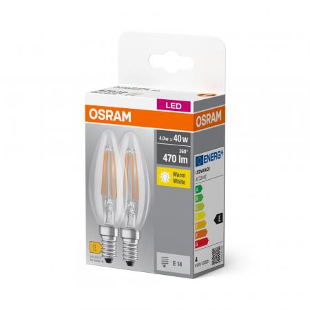 2er-PACK OSRAM LED BASE Classic B40 E14 FILAMENT KLAR 4W=40W 2700K